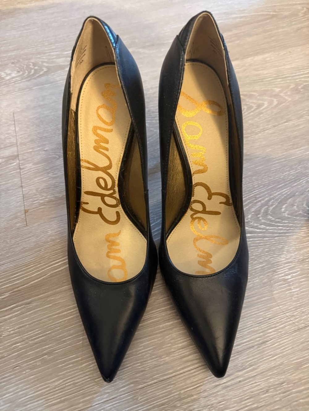 Sam Edelman Black Leather Pointed-Toe Leather Pumps, SIZE 8.5
